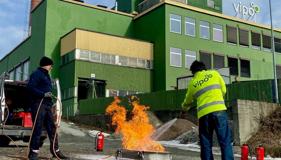Industrivernet ved Vipo øvde på brannslukking under en øvelse i fjor høst.