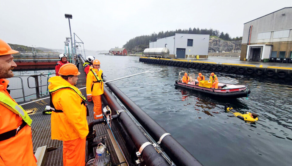Industrivernet ved Bremnes Seashore øvde på redning av person i vannet.